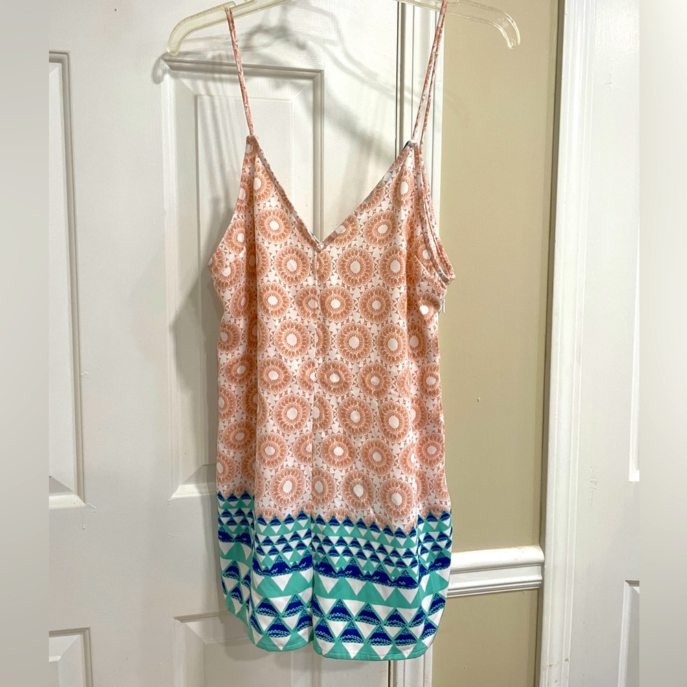 Free People Sophia Romper Size S V-Neck Sleeveless Geometric Print Pink Blue